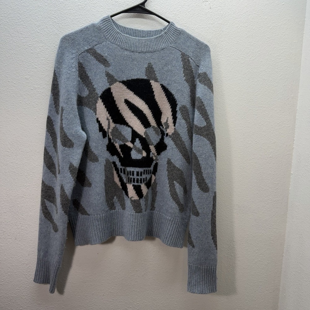 skull cashmere Animal Print Goth Grunge Skull Graphic Sweater Cashmere Wool SZ S